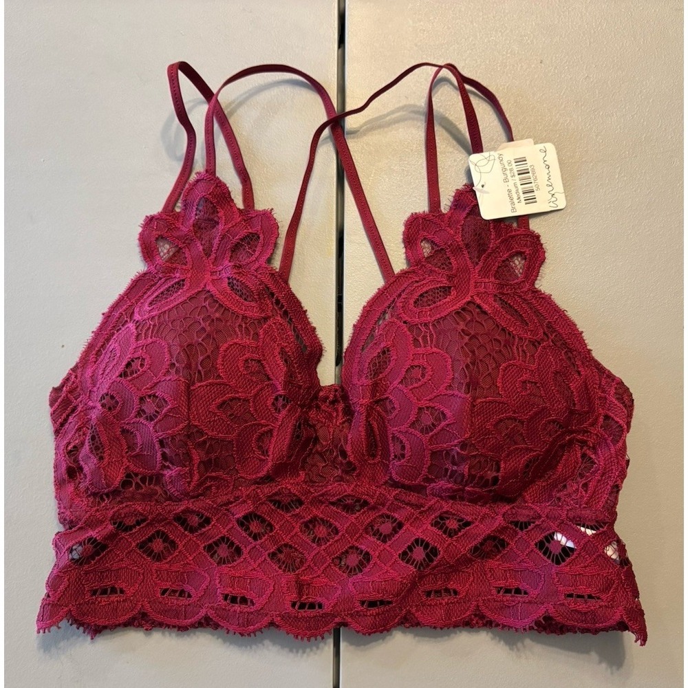 NWT Anemone Burgundy‎ Lace Bralette Women's Sz M Padded